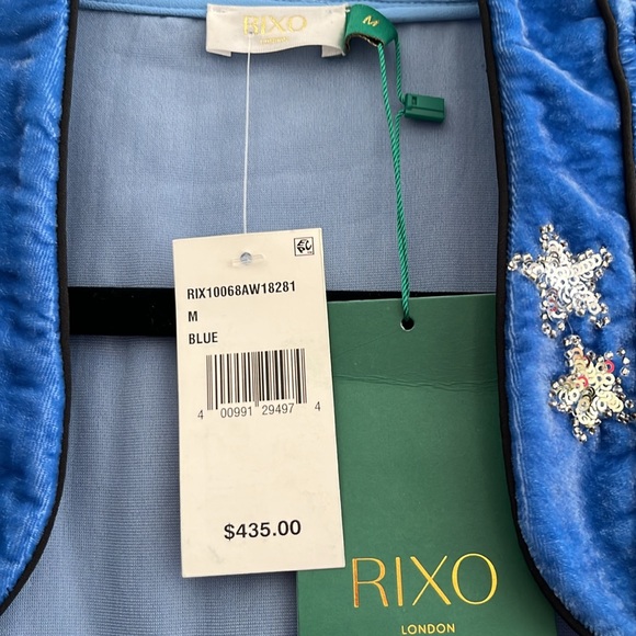 NWT RIXO London RARE Blue Iris silver gold sequin Embellished Velvet Wrap Dress - Picture 12 of 13